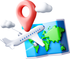 3D Airplane and Map Travel Concept Design png