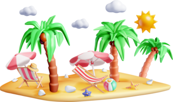 3D Tropical Beach Scene with Palm Trees png