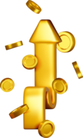 3D Golden Arrow with Shimmering Coins Design png