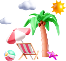 Colorful 3D Beach Scene with Palm Tree png