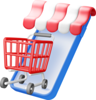 3D Shopping Cart with Storefront Design png