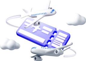 3D Airplane Ticket and Aircraft Illustration png