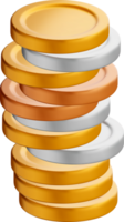 3D Stacked Coins in Various Colors and Sizes png