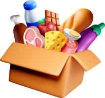 3D Carton Filled with Assorted Food Items png