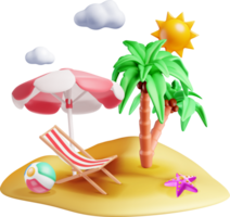 Colorful 3D Beach Scene with Palm Trees png
