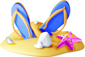 Colorful 3D Flip Flops on Sandy Beach Scene png