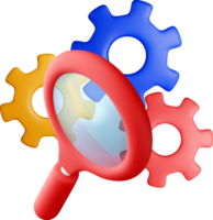 3D Magnifying Glass with Gears Concept Design png