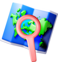 3D Map with Magnifying Glass Illustration png