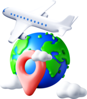 3D Airplane and Globe Travel Illustration png
