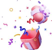 Colorful 3D Gift Box with Flying Confetti png