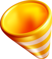 3D Golden Party Cone with Stripes Design png