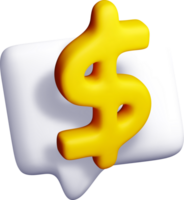 3d amarillo dólar firmar en un habla burbuja png