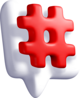 3d habla burbuja con rojo hashtag símbolo png