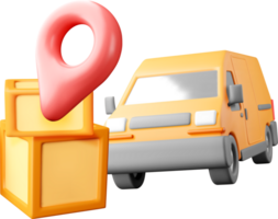 3D Delivery Van with Location Pin and Boxes. png