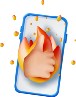 3D Smartphone with Fire and Thumbs Up Icon png