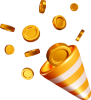 3D Cone Filled with Shimmering Golden Coins png