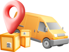 3D Delivery Van with Location and Packages png