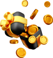 3D Gift Box Overflowing with Golden Coins png