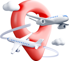 3D Airplanes and Location Pin Design Concept png