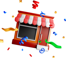 Colorful 3D Storefront Surrounded by Confetti png