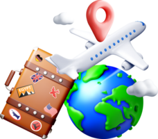 3D Travel Elements Featuring Airplane and Suitcase png