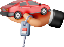 3D Hand Holding Red Car Model and Key png