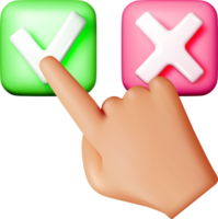 3D Hand Selecting Between Check and Cross Icons png