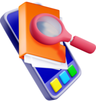 3D Mobile Phone with Magnifying Glass and Notes png