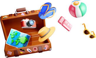 3D Travel Essentials in a Suitcase Design png