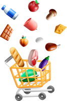 3D Grocery Cart with Floating Food Items png