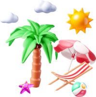 3D Tropical Beach Elements for Summer Vibes png