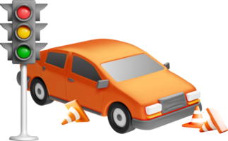 3D Car with Traffic Light and Cones png