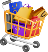 Colorful 3D Shopping Cart Filled with Bags png