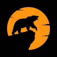 Roaring Bear Silhouette at Sunset Cliff vector