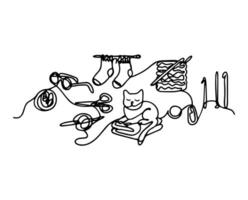 A set of items drawn in one line for knitting. vector