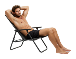 Relaxing man in chair outdoor setting lifestyle image comfortable environment casual viewpoint png