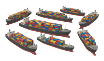 Container ships navigating busy port waters maritime industry 3d model urban environment aerial view png