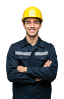 Construction worker smiling at job site portrait professional environment positive outlook png