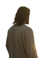 Contemplative figure watching sunset outdoor setting photography serene environment back view spiritual reflection png