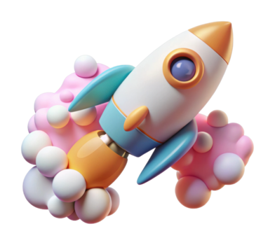Launch event of a colorful rocket in a dreamy cloud environment digital art creation png