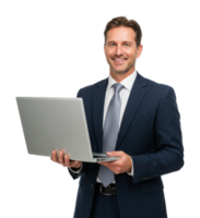 Business professional smiling with laptop office environment portrait positive vibes corporate setting png