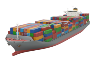 Container ship transporting cargo in busy port industrial scene aerial perspective maritime concept png
