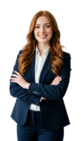 Business professional woman smiling in formal attire studio background portrait photography confident vibe png