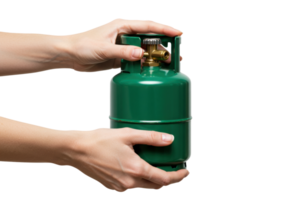 Handling a green gas cylinder safety tips for home use indoor instructional guide close-up view png