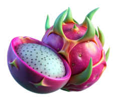 Unique dragon fruit trio tropical garden 3d render vibrant colors close-up exotic aesthetics png