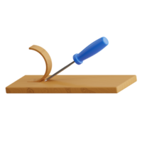 A wooden block with a blue knife on it png