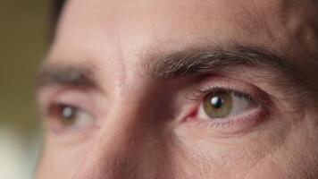 Close up focused eyes man businessman think idea middle-aged guy business employer in office thoughtful consider Caucasian male portrait wisdom pensive thinking analysis dream plan question doubt mind video