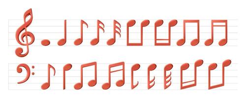 Music elements isolated. Treble and bass clef, notes, classical keys for melody sheet. Glossy 3d cartoon render for book cover, live karaoke score, acoustic rock jazz festival, instrument fine tune. vector