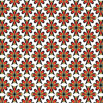 Geometric Floral Pattern with Retro Ethnic Motif in Pink and Blue for Fabric and Textile Design, Traditional Flower Pattern with Hand Drawn Botanical Elements vector