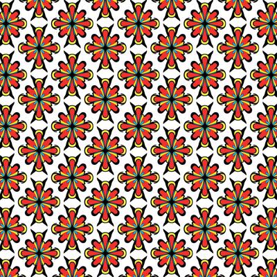 Geometric Floral Pattern with Retro Ethnic Motif in Pink and Blue for Fabric and Textile Design, Traditional Flower Pattern with Hand Drawn Botanical Elements